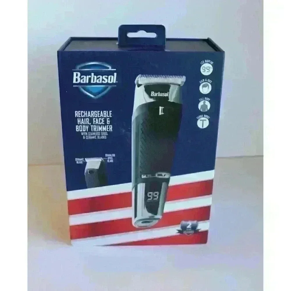 Barbasol Rechargeable Hair Face & Body Trimmer LED Display Stainless Steel Blade